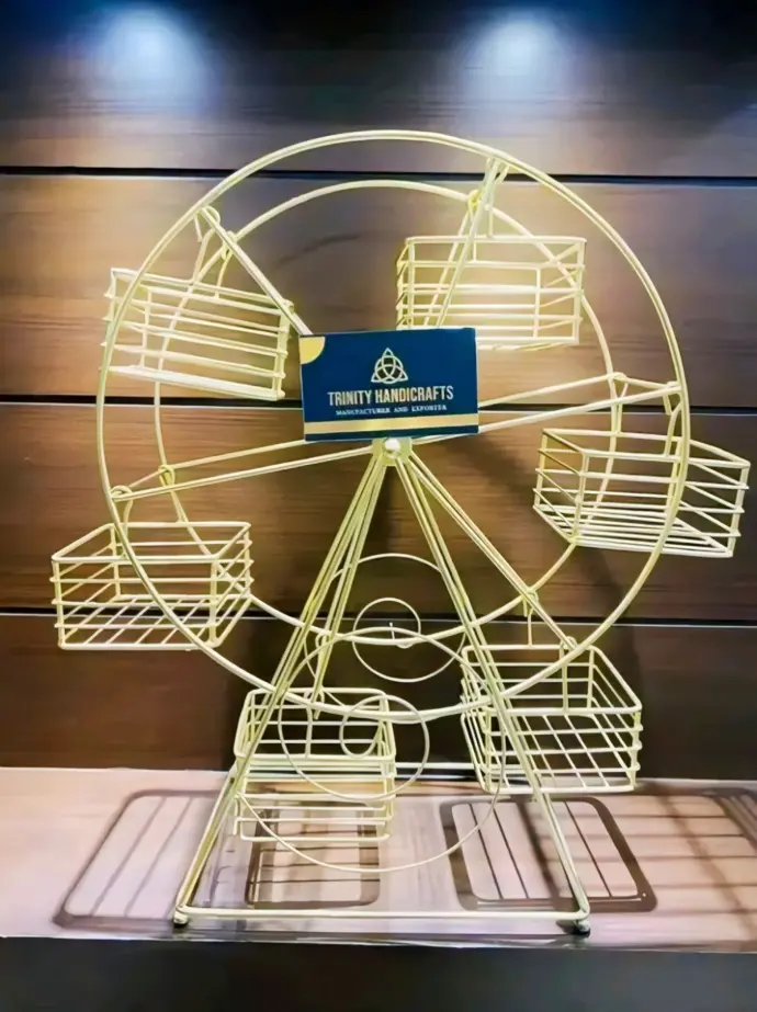 Golden Rectangle Candy Display Jhula Stand. This revolving Ferris cupcake stand is perfect for parties and celebrations, adding a whimsical touch to your dessert table