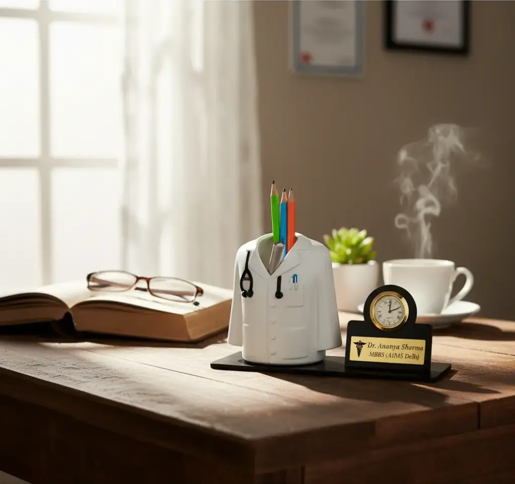 Doctor Pen Stand | Customized Desk Organizer for Doctors and Medical Aspirants with Apron