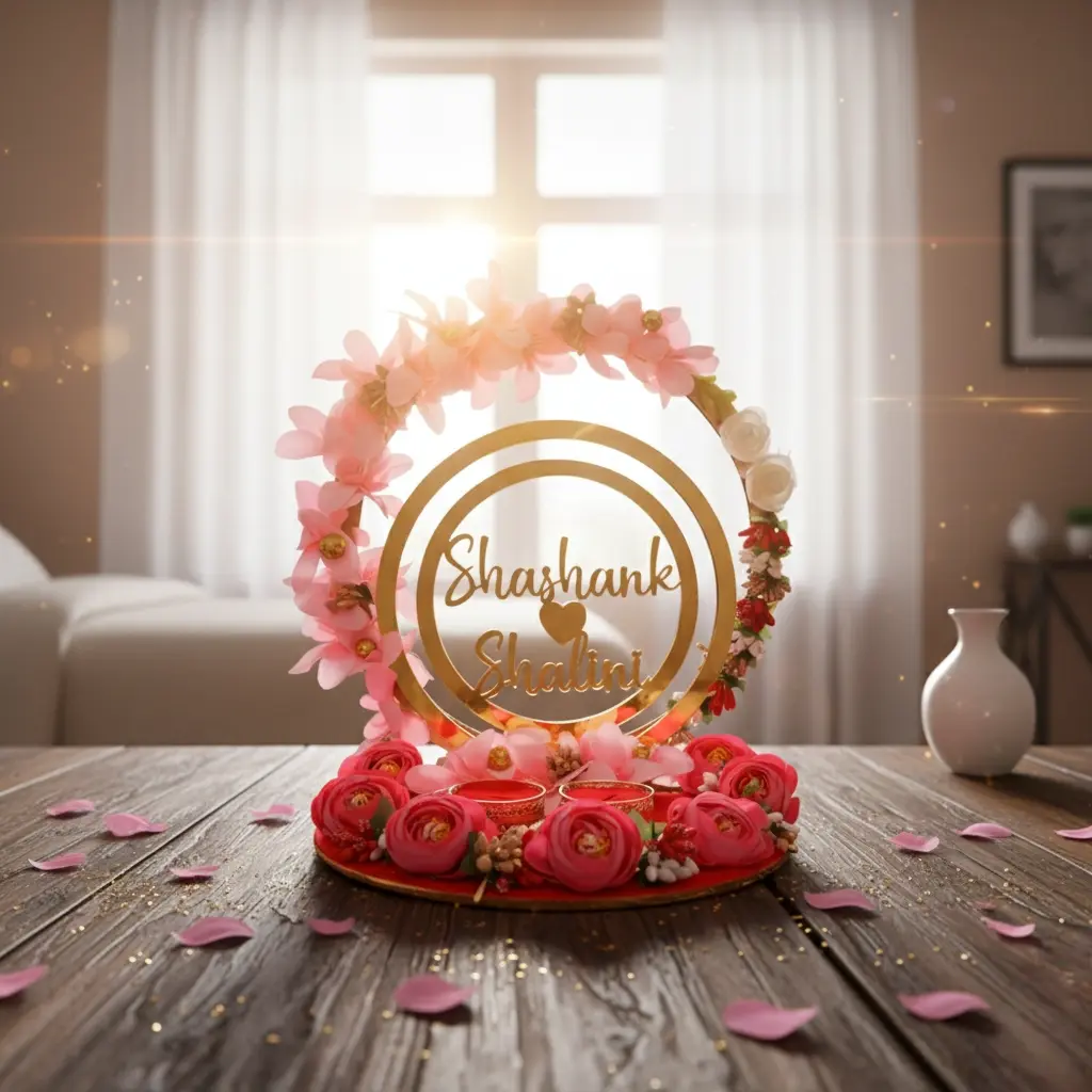 Customized Engagement Ring Platter Wooden Engagement Ring Tray For (Pink Orchid)