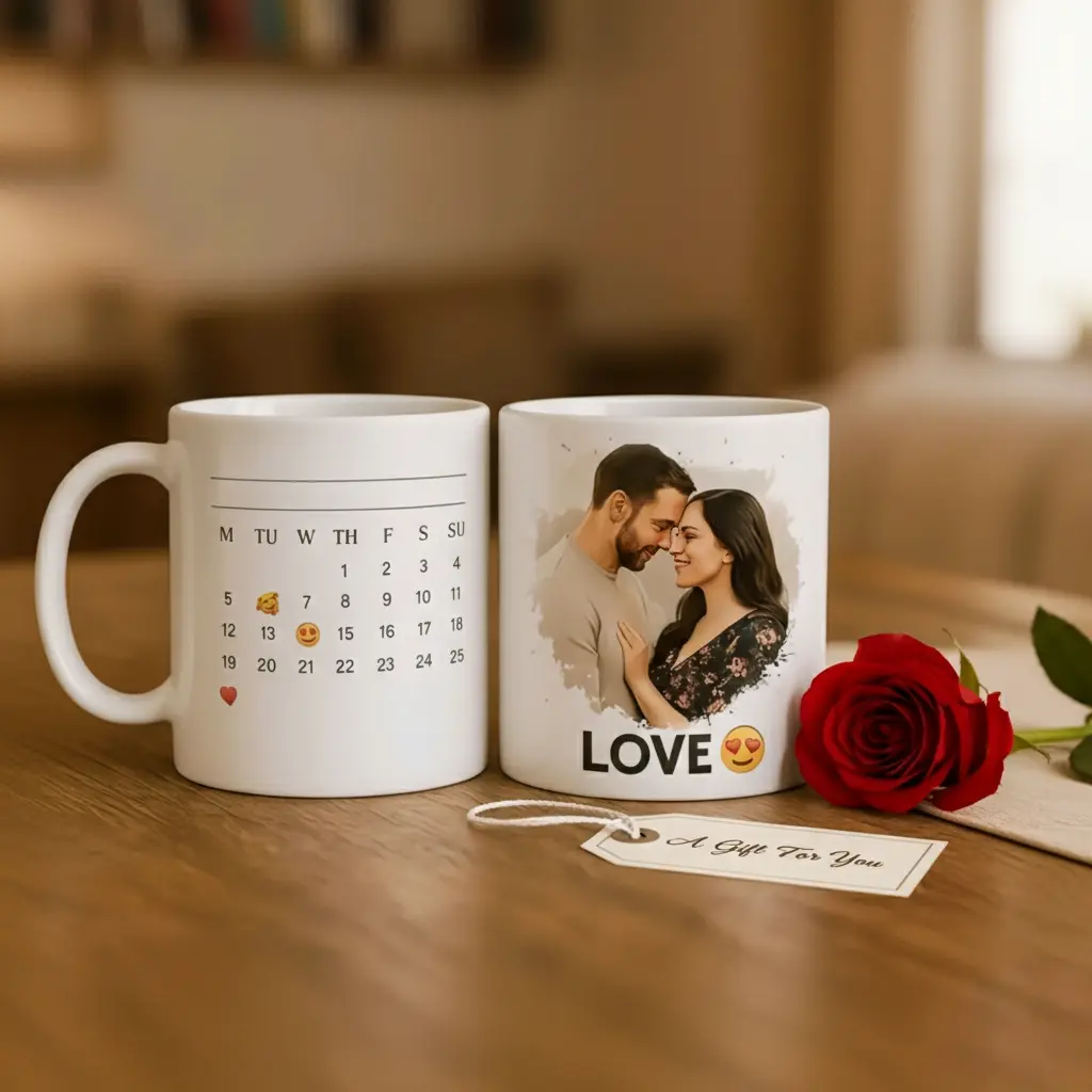 Customized Love Calendar Mug with Name & Photo – Personalized Gift for Couples, Friends,