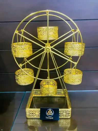 Golden wheel jhula giant Metal Unique Flower Tealight Candle/Bottle Cupcake Holder Best for Home Office décor, Gifting