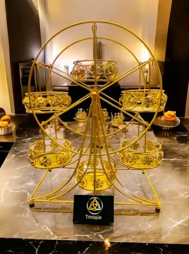 Golden wheel jhula Metal Unique Flower Tealight Candle/Bottle Cupcake Holder Best for Home Office décor, Gifting,