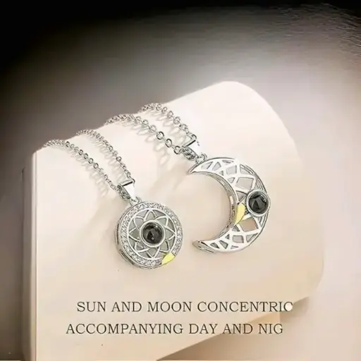 I Love You In 100 Languages Sun Moon Matching Magnetic Couple Pendant Necklace