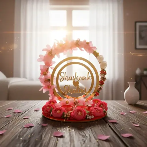 Customized Engagement Ring Platter Wooden Engagement Ring Tray For (Pink Orchid)